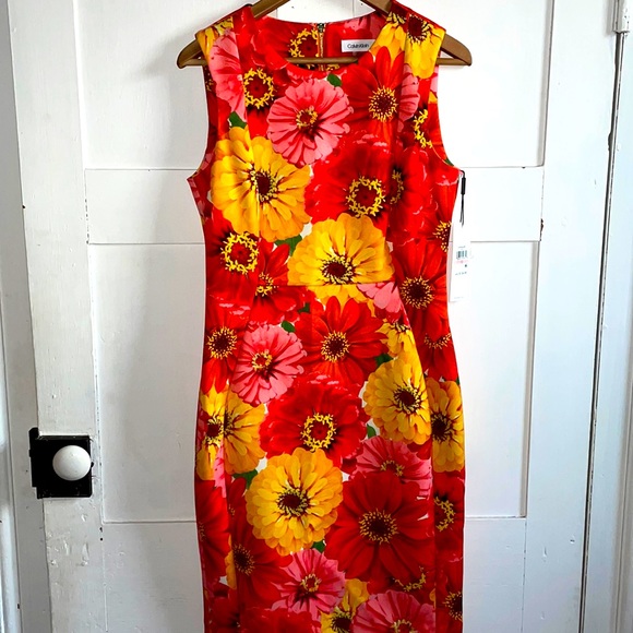 Calvin Klein Floral Print Midi Dress Summer Spring Fall Semi Formal Size 10 New - Picture 2 of 10